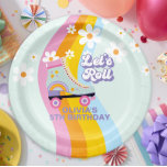 Groovy Rollerskating Retro Rainbow Birthday Pappteller<br><div class="desc">Groovy Retro Roller Skaten Geburtstag Teller mit 70er Stil Schriftart und Farben,  Regenbogen,  Gänseblümchen und Happy Gesichtern.</div>