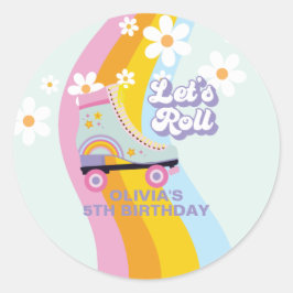 Groovy Rollerskating Retro Rainbow Birthday Runder Aufkleber