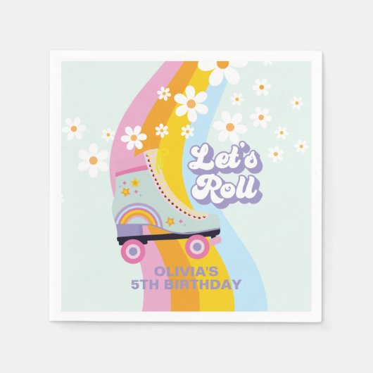Groovy Rollerskating Retro Rainbow Birthday Serviette (Vorderseite)