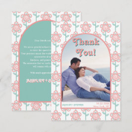 Groovy rosa und aqua Blume 70er Hochzeitsfest Foto Dankeskarte