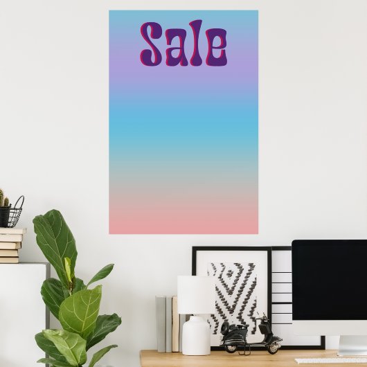 Groovy Sale Sign Iridescent Gradient Retro Style Poster (Heimbüro)