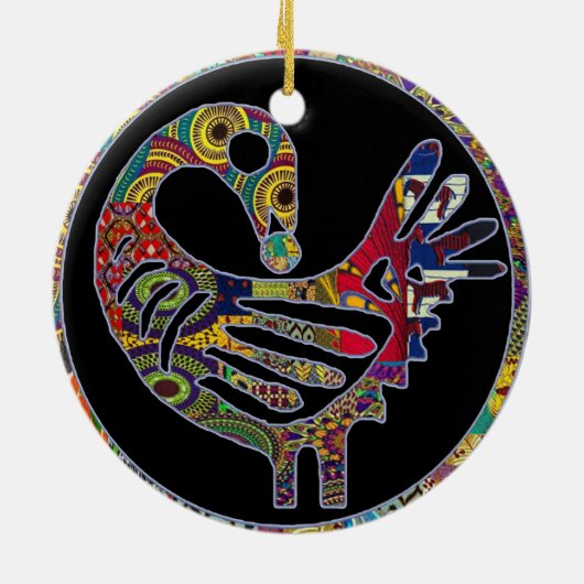 Groovy Sankofa Bird Keramik Ornament (Hinten)
