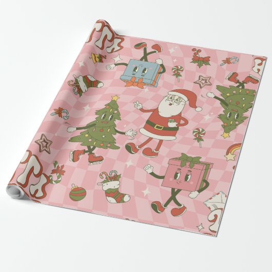 Groovy santa funky Weihnachten der 60er Jahre Geschenkpapier (Ungerollt)