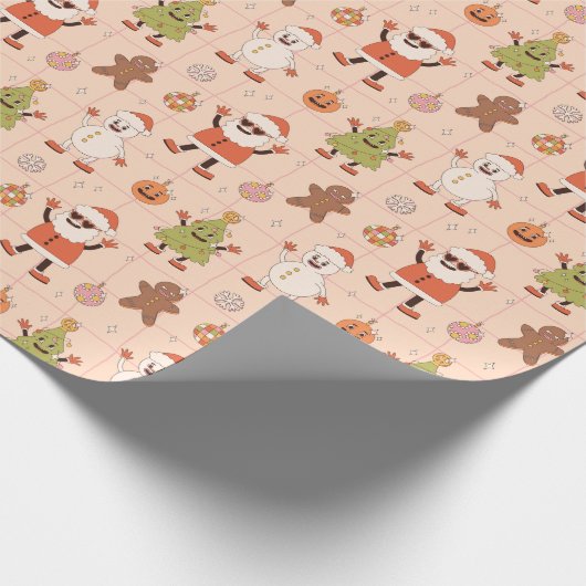 Groovy Santa Retro Snowman Weihnachtsbaum Geschenkpapier (Ecke)
