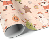 Groovy Santa Retro Snowman Weihnachtsbaum Geschenkpapier (Rolleneckpunkt)