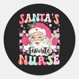 Groovy Santas Favorite Nurse Weihnachten Weihnacht Runder Aufkleber