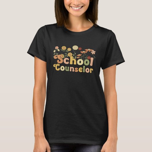 Groovy School Counselor Flowers School Counseling T-Shirt (Vorderseite)
