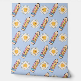 Groovy School Wallpaper mit Stiften & Blume Tapete
