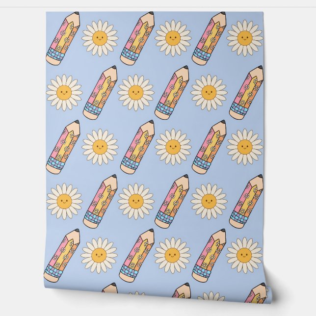 Groovy School Wallpaper mit Stiften & Blume Tapete (Abrollen)