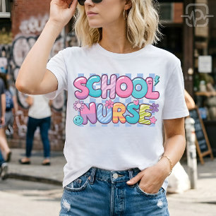 Groovy Schulkrankenschwester Retro Farbige Bubble- T-Shirt