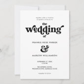 Groovy Schwarz-weiß Retro Typografy Wedding Einladung (Vorderseite)