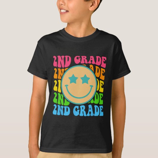 Groovy Second Grade Vibes Face Retro Lehrer zurück T-Shirt (Vorderseite)