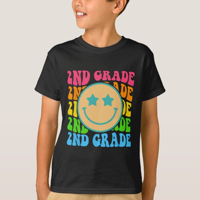 Groovy Second Grade Vibes Face Retro Lehrer zurück T-Shirt (Vorderseite)
