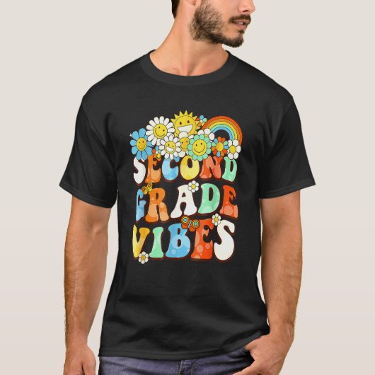 Groovy Second Grade Vibes Retro Teacher First Day  T-Shirt (Vorderseite)