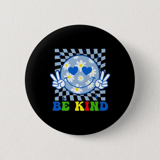 Groovy Sei Freundlich Blumenfreundlichkeit Lächeln Button (Vorderseite)
