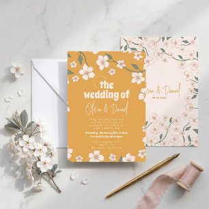 Groovy Senf-Blumen-Hochzeit Einladung
