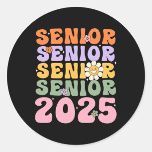 Groovy Senior 2025 Cl von 2025 k to School Graduat Runder Aufkleber