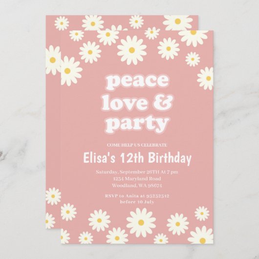 Groovy Seventies Daisy Birthday Party Einladung (Vorne/Hinten)