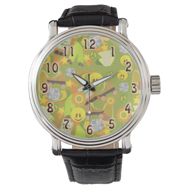 Groovy Seventies Pattern Armbanduhr (Vorderseite)