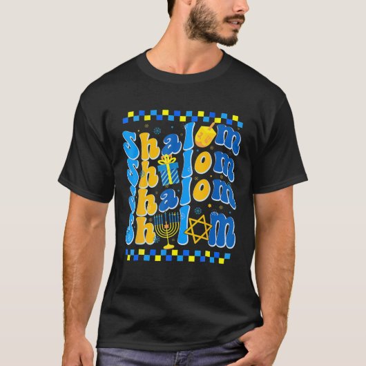 Groovy Shalom Peace Jüdischer Hanukkah für Juden T-Shirt (Vorderseite)