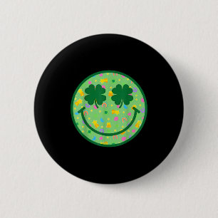 Groovy Shamrock-Lächeln-Gesicht St. Patricks-Tag M Button