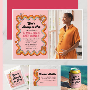 Groovy Sie ist bereit Retro staubige Rose Foto zu Einladung