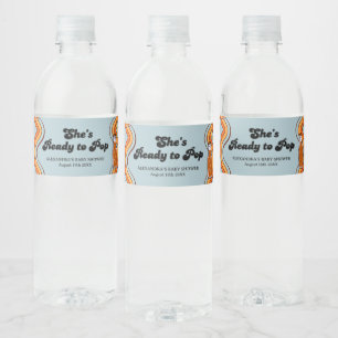 Groovy Sie ist bereit Retro verstaubtes Blau aufzu Wasserflaschenetikett