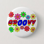 Groovy Siebzigerjahre Retro Blumen-Power-Geschenke Button (Vorderseite)