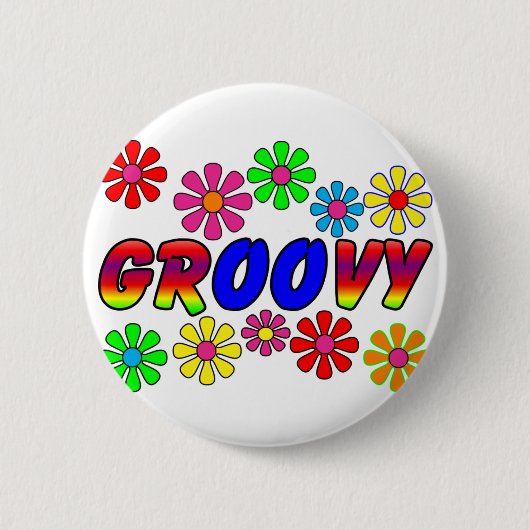 Groovy Siebzigerjahre Retro Blumen-Power-Geschenke Button (Vorderseite)