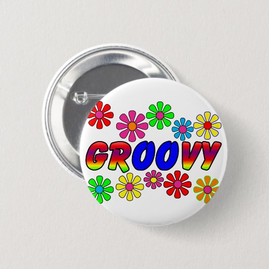 Groovy Siebzigerjahre Retro Blumen-Power-Geschenke Button (Vorne & Hinten)