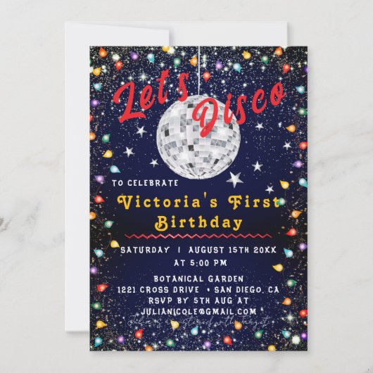 Groovy Silver Disco Ball Party Einladung (Vorderseite)