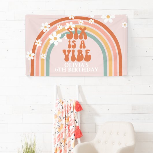 Groovy Six ist ein Vibe Rainbow Daisy 6. Geburtsta Banner (Insitu)