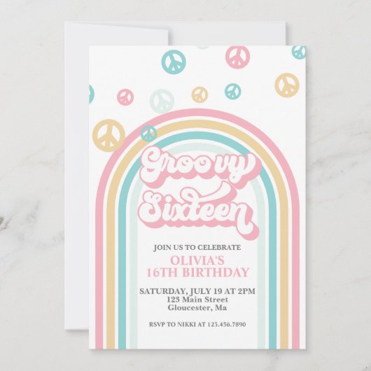 Groovy Sixteen Retro Summer Rainbow Einladung (Vorderseite)