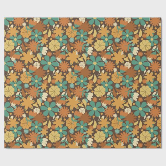 Groovy Sixties Retro Blume Power in Brown Geschenkpapier (Flach)