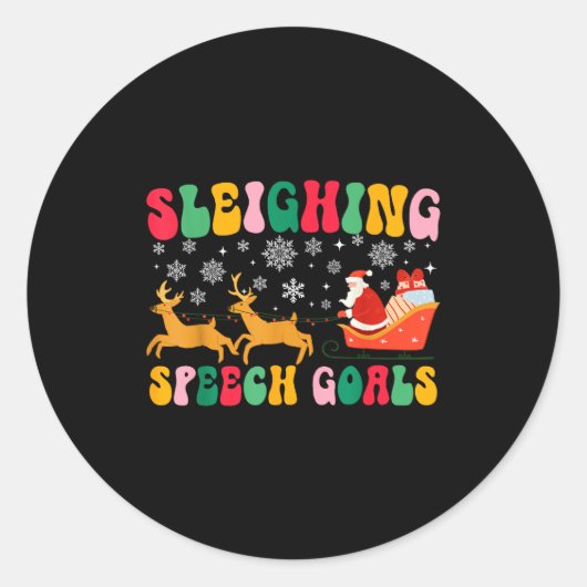 Groovy Sleighing Speech Goal Reindeer Christmas Sp Runder Aufkleber (Vorderseite)