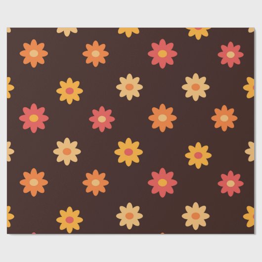 Groovy Small Retro 70er Farbige Blume Muster Geschenkpapier (Flach)