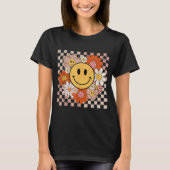 Groovy Smile Happy Face Blume Checkered Hippie T-Shirt (Vorderseite)