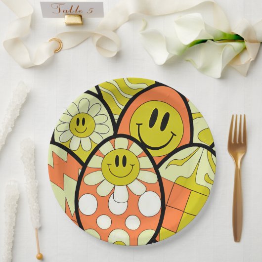 Groovy Smiley Face Easter Party Paper Plates Pappteller (Hochzeit)
