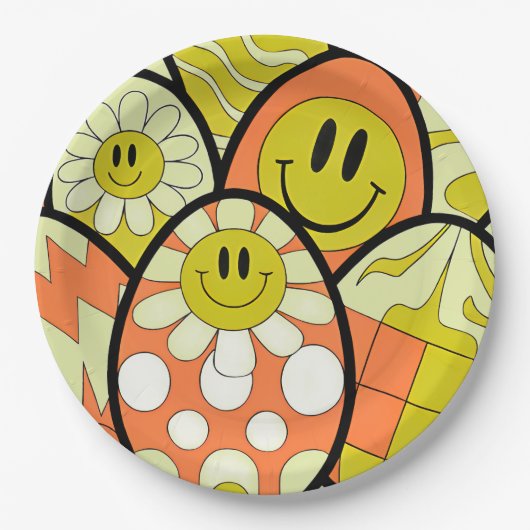 Groovy Smiley Face Easter Party Paper Plates Pappteller (Vorderseite)
