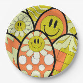 Groovy Smiley Face Ostern Party Teller Papierplatt (Vorderseite)