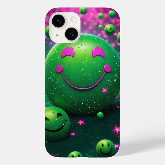 Groovy Smiley Vibes – Neon Green & Cosmic purple Case-Mate iPhone Hülle (Rückseite)