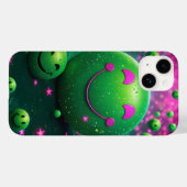 Groovy Smiley Vibes – Neon Green & Cosmic purple Case-Mate iPhone Hülle (Rückseite (Horizontal))