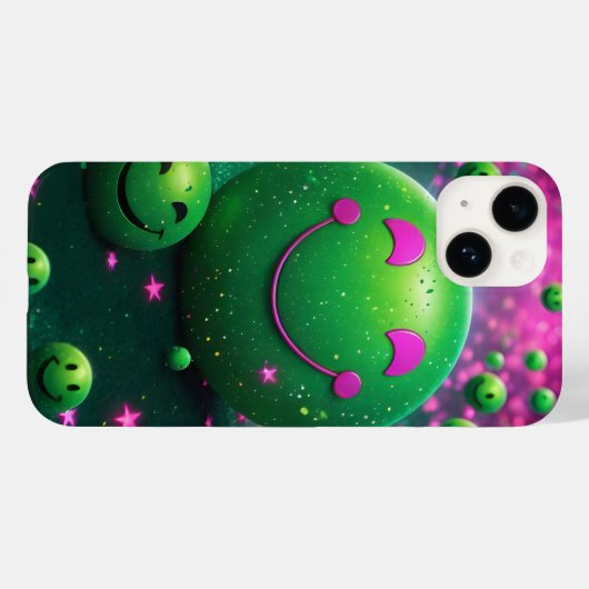 Groovy Smiley Vibes – Neon Green & Cosmic purple Case-Mate iPhone Hülle (Rückseite (Horizontal))