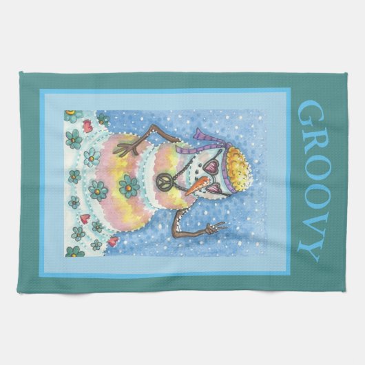 GROOVY SNOWMAN FRIEDENSSIGN, CHRISTMAS KITCHEN TOW GESCHIRRTUCH (Horizontal)