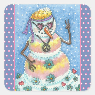 GROOVY SNOWMAN, PEACE SIGSTMAS STICKERS Squ