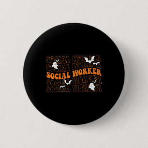 Groovy Social Worker Ghost Halloween School Social Button