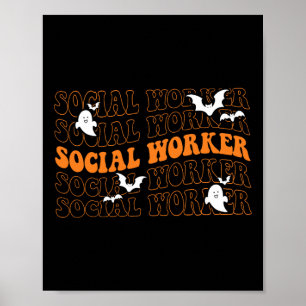 Groovy Social Worker Ghost Halloween School Social Poster