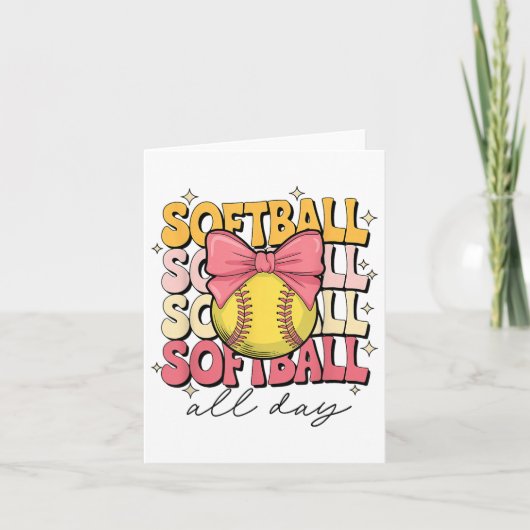 Groovy Softball Coquette Bow Softball Lover Softba Karte (Vorderseite)