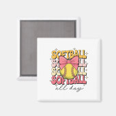 Groovy Softball Coquette Bow Softball Lover Softba Magnet (Vorderseite/Rückseite)