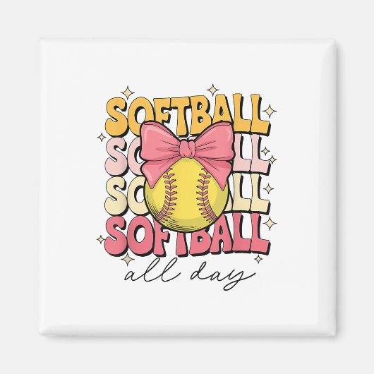 Groovy Softball Coquette Bow Softball Lover Softba Magnet (Vorne)
